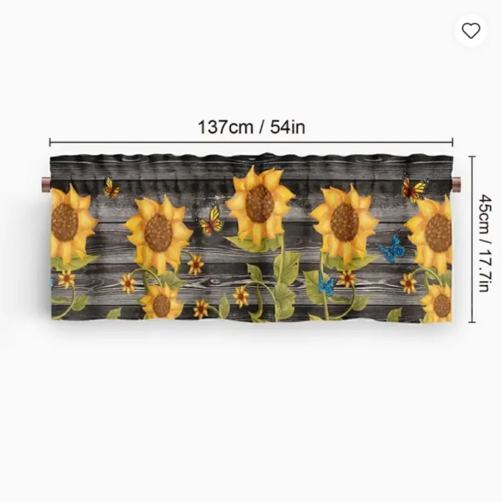 NEW! Farmhouse Trendy Wood Grain Look Sunflower Window Valance Country Cottage